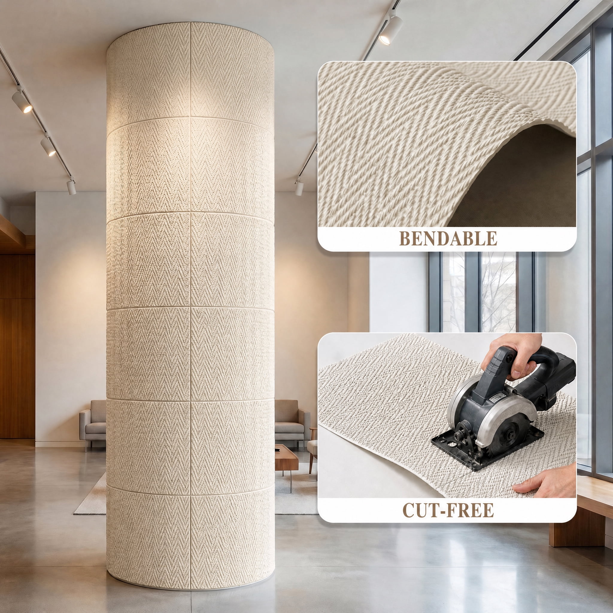 Real3D 8Pcs 24"x24" Faux Stone Wall Panels 3D Textured, Flexible Real Sand Finish Decorative Wall Tiles,Creamy White