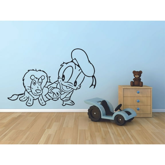 Cute Baby Donald Duck with Lion Disney Cartoon Wall Sticker Art Decal for Girls Boys Room Bedroom Nursery Kindergarten House Fun Home Decor Stickers Wall Art Vinyl Decoration Size (18x20 inch)