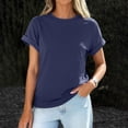 thumbnail image 2 of Short Sleeve Tops for Women Crewneck Solid Color Casual Rolled Sleeve Basic Tees Tops 2026 Summer Loose Fit Shirts Navy S, 2 of 6