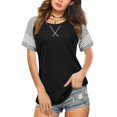 thumbnail image 1 of Women's Summer Long/Short Sleeve Shirts Crew Neck Tees Striped Color Block Blouse Tops, 1 of 6