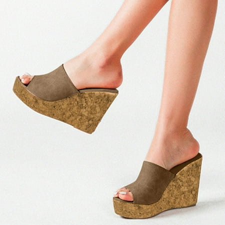 

PhoneSoap Fashion Spring And Summer Women Sandals Shoes Fish Mouth Wedge Heel Round Toe Casual Style Brown