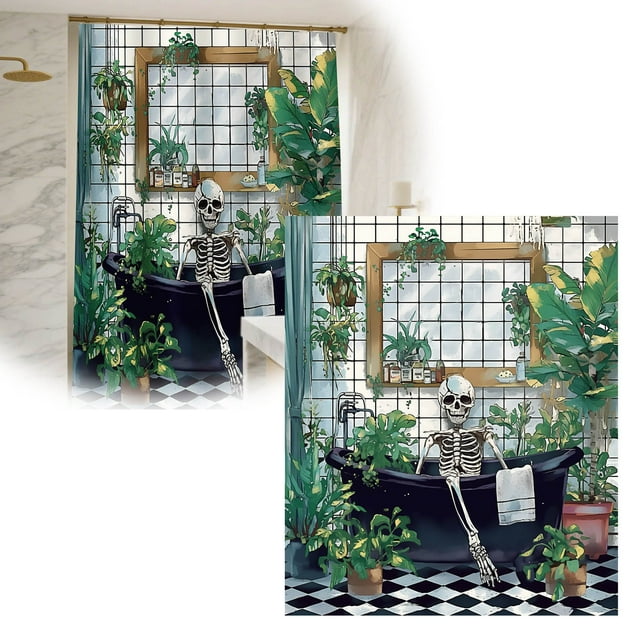 Fabric Shower Curtain Liner Polyester Reinforced Rustproof Halloween Design Water Resistant Machine Washable for Bathroom Tub Enclosure