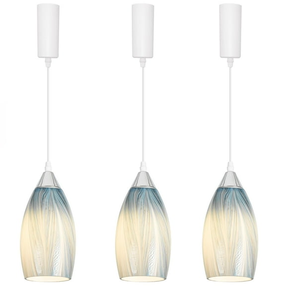 Kiven H-Type Track Lighting Pendants Adjustable Height,Farmhouse h Track Pendant Lights with Light Blue Glass Lampshade,Decorative Track Lighting Fixture for Kitchen Island Hallway, 3-Light