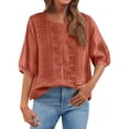 thumbnail image 3 of DENGDENG Embroidered Cotton Linen Tops for Women 3/4 Sleeve Summer Boho Peasant Gauze Blouses Dressy Casual Bohemian Shirts, #03 Orange S, 3 of 7