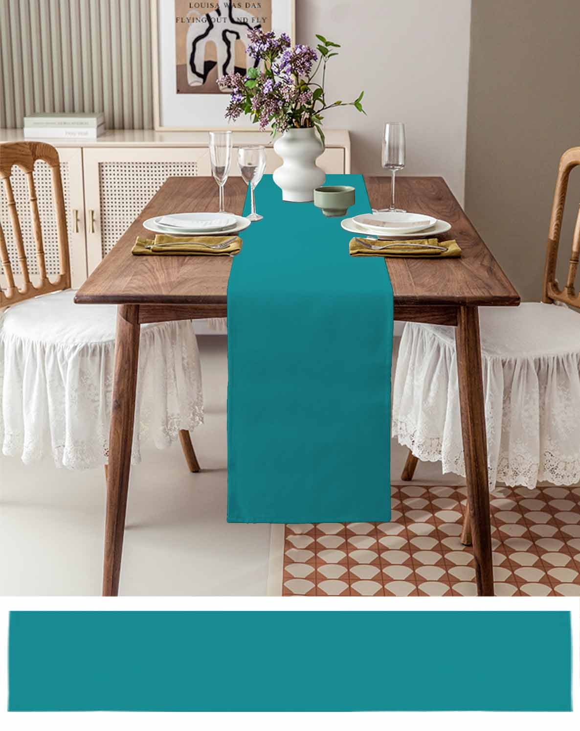 Teal Table Runner Turquoise Pure Teal Tablerunners 13 x 108 Inch, Table Decorations Tabletop Scarf for Summer Gathering Holiday Farmhouse Kitchen Dining Decor
