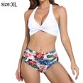 thumbnail image 2 of Traje de baño vintage de dos piezas para mujer Bikini de cintura alta fruncido con cuello halter retro y parte inferior - Flor blanca, 2 of 6