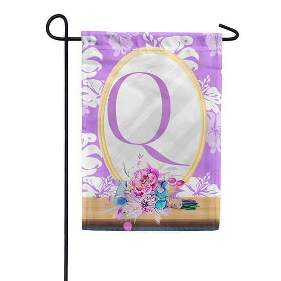 America Forever Spring Monogram Garden Flag Letter Q 12.5 x 18 inches Double Sided Vertical Outdoor, Yard, Lawn, Beautiful Floral Design, White Flower, Summer Floral Garden Flag