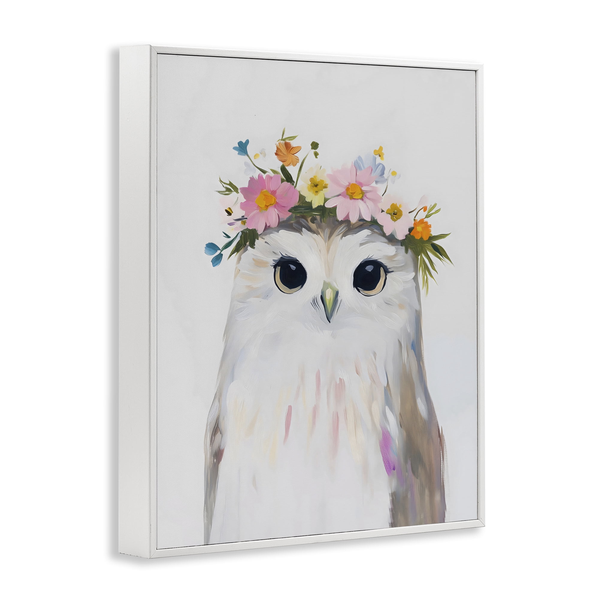 Stupell Industries Flower Crown Owl White Framed Giclee Art, design by The Prints Vibe