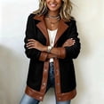 thumbnail image 6 of Women Fleece Jacket with Faux Leather Trim Button Down Lapel Collar Coat Warm Casual Fall Winter Warm Coat, 6 of 8
