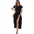 thumbnail image 2 of Conjunto de Falda de Verano para Mujer, 2 Piezas, Top de Corta, Cintura Elástica, Vestido con Bolsillos, Negro, Talla L, 2 of 9