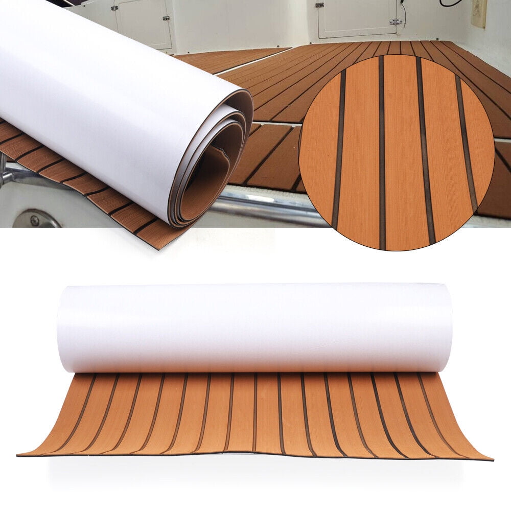 106''X35'' Eva Foam Teak Sheet, Marine Flooring Mat Yacht Decking Pad Wood Faux Teak EVA Foam Brown