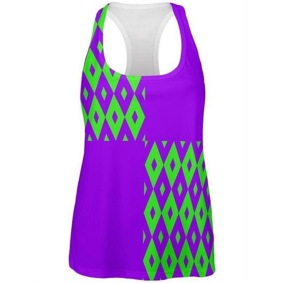 Mardi Gras Party Purple and Green All Over Womens Racerback Tank Top - Large