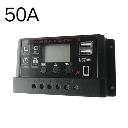 

Solar Panel Regulator Battery Charge Controller LCD Display Full 4-stage PWM Charge Management 50A Black 3 Button