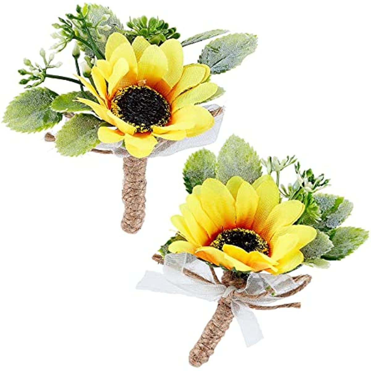 2pcs Sunflower Boutonniere for Men Wedding Yellow Groom Boutonniere