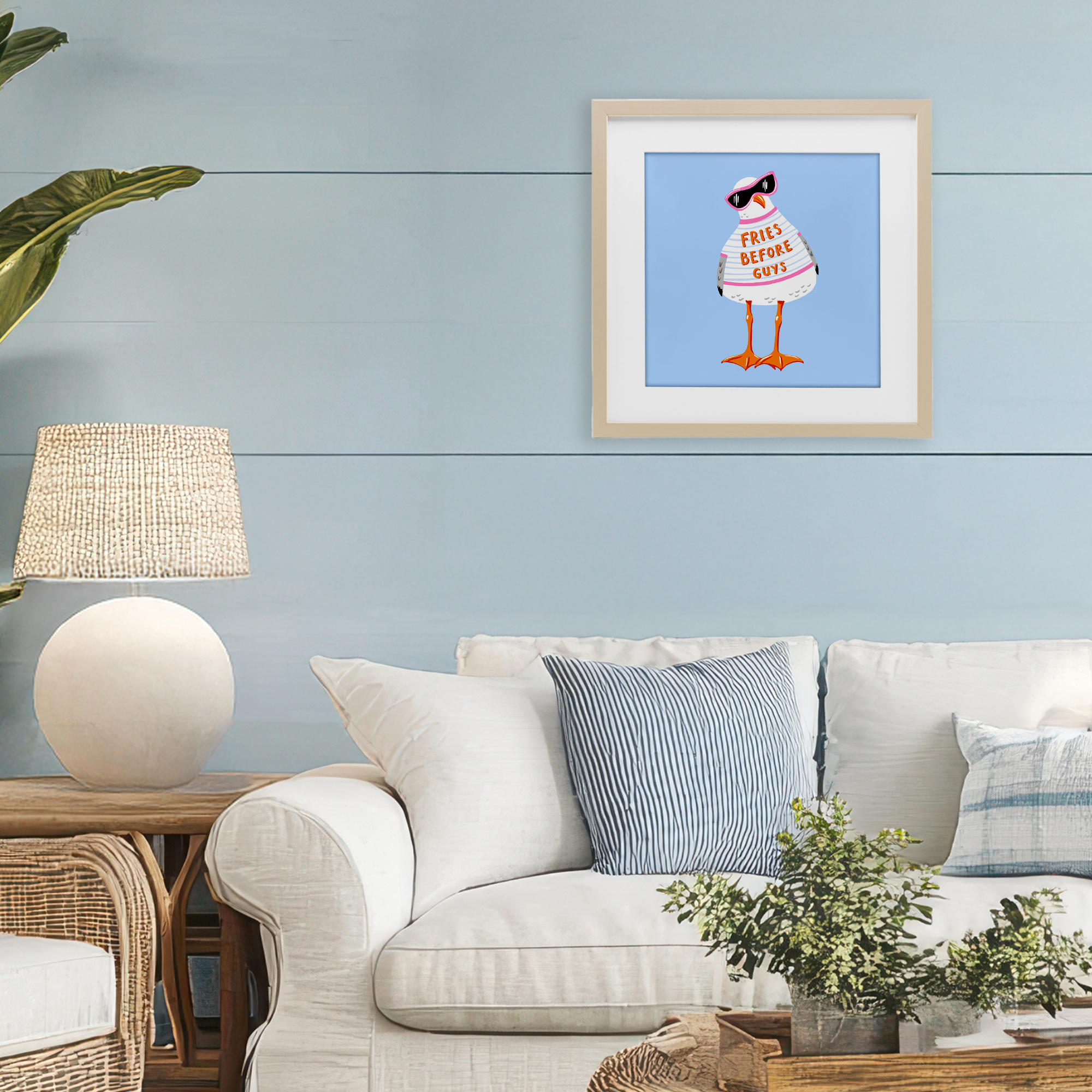 Stupell Industries Fries Before Guys Seagull Birch Framed Print Under Glass design by Bex Morley Design, 16 x 16