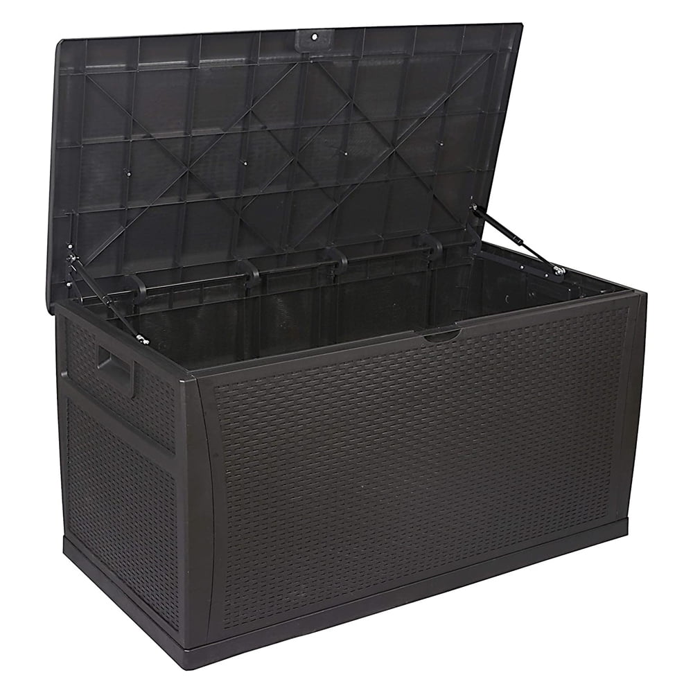 Black Oakmont Waterproof Patio Deck Box Outdoor Resin Wicker Storage Container Garden Furniture 120 Gallon