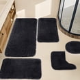 thumbnail image 6 of Solid Color 5-Piece Bath Mat Set Velvet Fleece Foam Long Plush Water Absorbent Non-Slip Washable Bathroom Toilet Rugs for Home Modern Decor Black White Gray Trending Picks Under Budget, 6 of 9