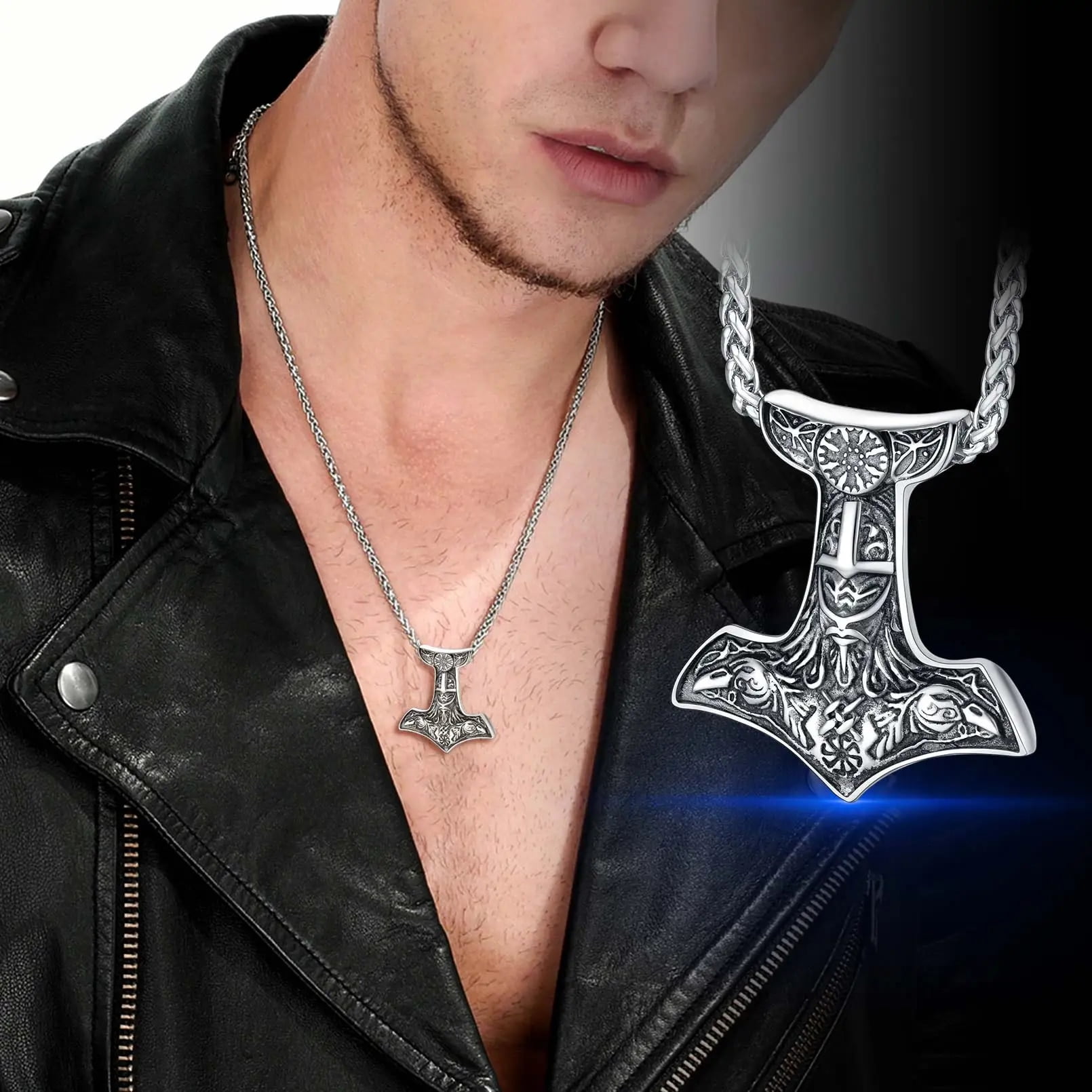 Stainless Steel Large Dual Color Thor's Hammer Necklace - Norse Spirit