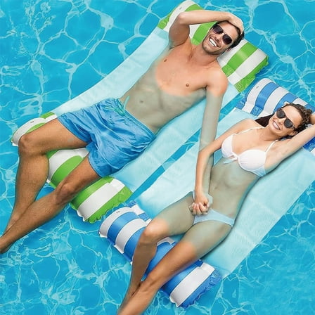 Mangchuang 2 Pack Inflatable Pool Floats, Adult Size Water Hammock, Thick PVC Pool Lounge Chairs Floating, 4-in-1 Multi-Purpose Water Pool Float Rafts for Swimming Pool