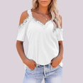 thumbnail image 2 of Women's Loose V Neck Lace Off Shoulder T-Shirt Casual Summer Fashion Top Comfortable Breathable Stylish Blouse, 2 of 2