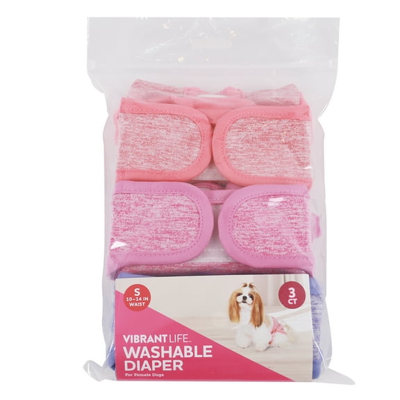 Vibrant Life Washable Dog Diapers for Female Dogs, S, 3 Count