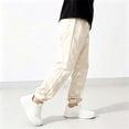 thumbnail image 6 of Boys Stretched Waist Ankle Tapered Sweatpants, Soft Long Work Style Trousers With Side Pockets, Boys Athletic Pants For School Play And Outdoor Daily | Akmoler,Beige 9-10 Years, 6 of 6