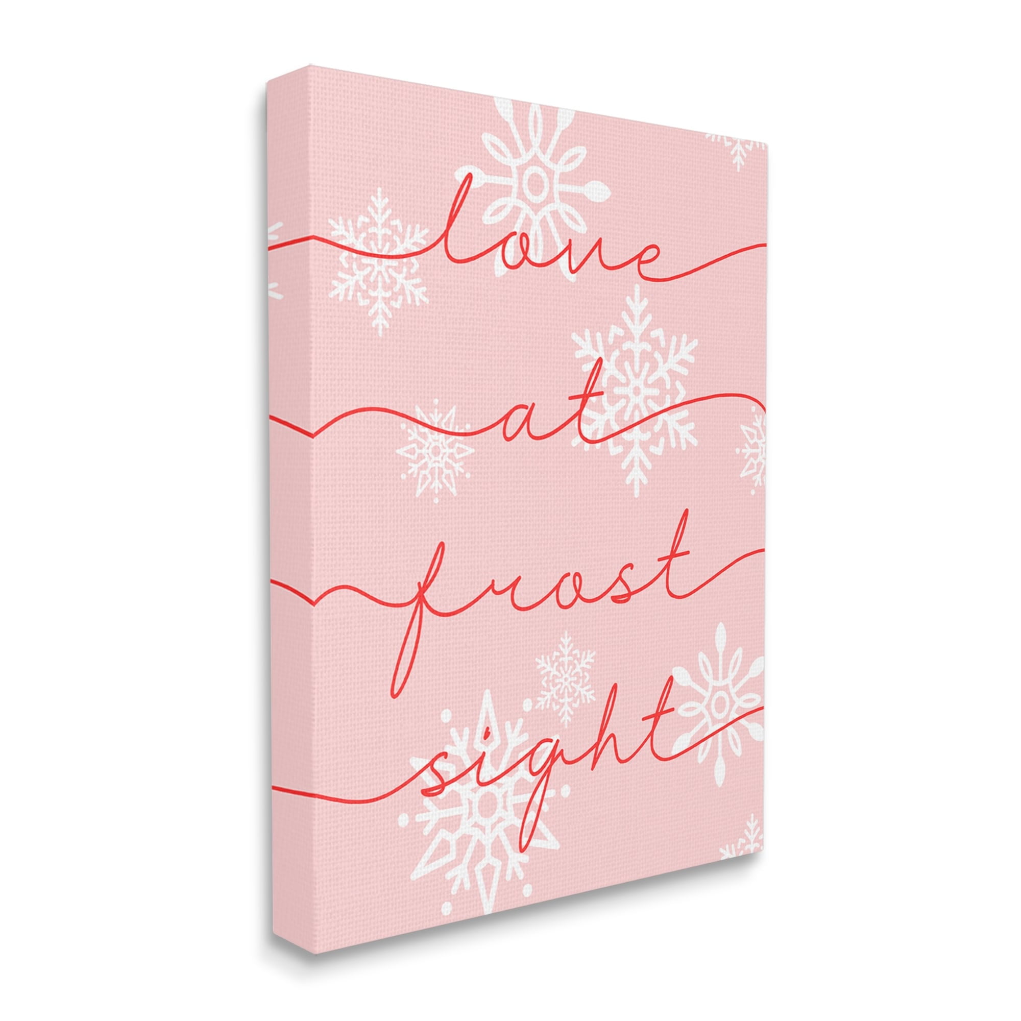 Love At Frost Sight Romantic Pink Snowflakes Quote Holiday Graphic Art Gallery-Wrapped Canvas Print Wall Art