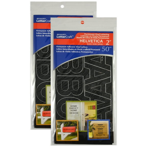 Westcott LetterCraft Permanent Vinyl Lettering, Helvetica, 2-Inch, Black, 116 Per Pack, 2 Packs