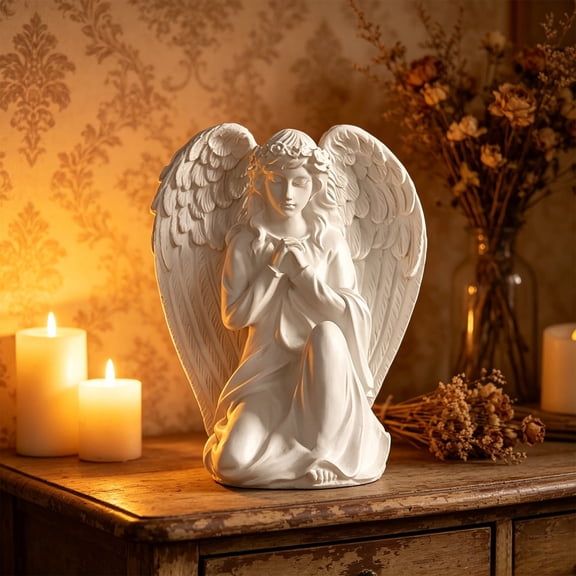 Tuvgenk Resin Angel Figurines Set of 4, White Cherub Statues for Home Decor, Praying and Hugging Sculptures for Shelf Mantel Memorial Gift