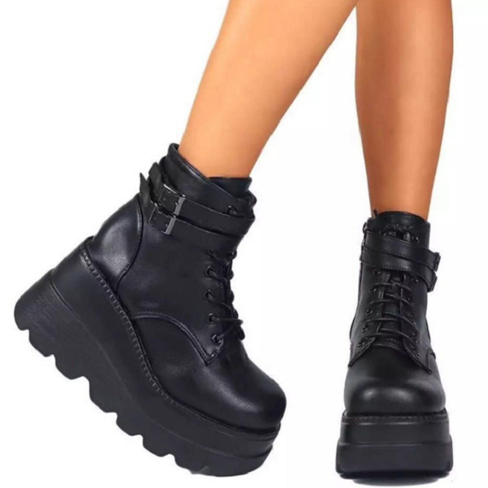 Clearance Sale Prime AnuYalue Women's Flatform Combat Boots