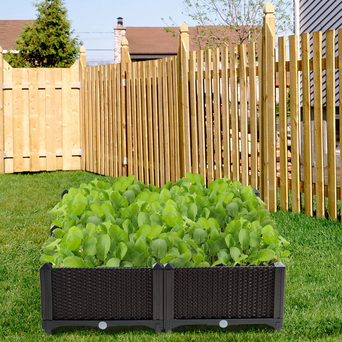 Costway Set of 4 Raised Garden Bed Elevated Flower Vegetable Herb Grow Planter Box Brown