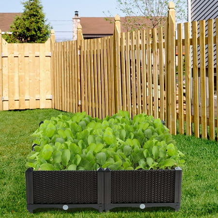 Costway Set of 4 Raised Garden Bed Elevated Flower Vegetable Herb Grow Planter Box - Brown + Black