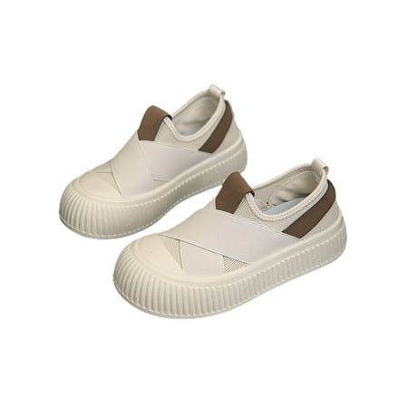 

UKAP Ladies Flats Slip On Sneakers Breathable Casual Shoe Low Top Skate Shoes Women Platform Mesh Beige 7