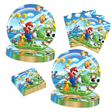 Bestwell 40pcs Mario Party Supplies, Including 20 Plates and 20 Napkins for Mario Birthday Party Decor