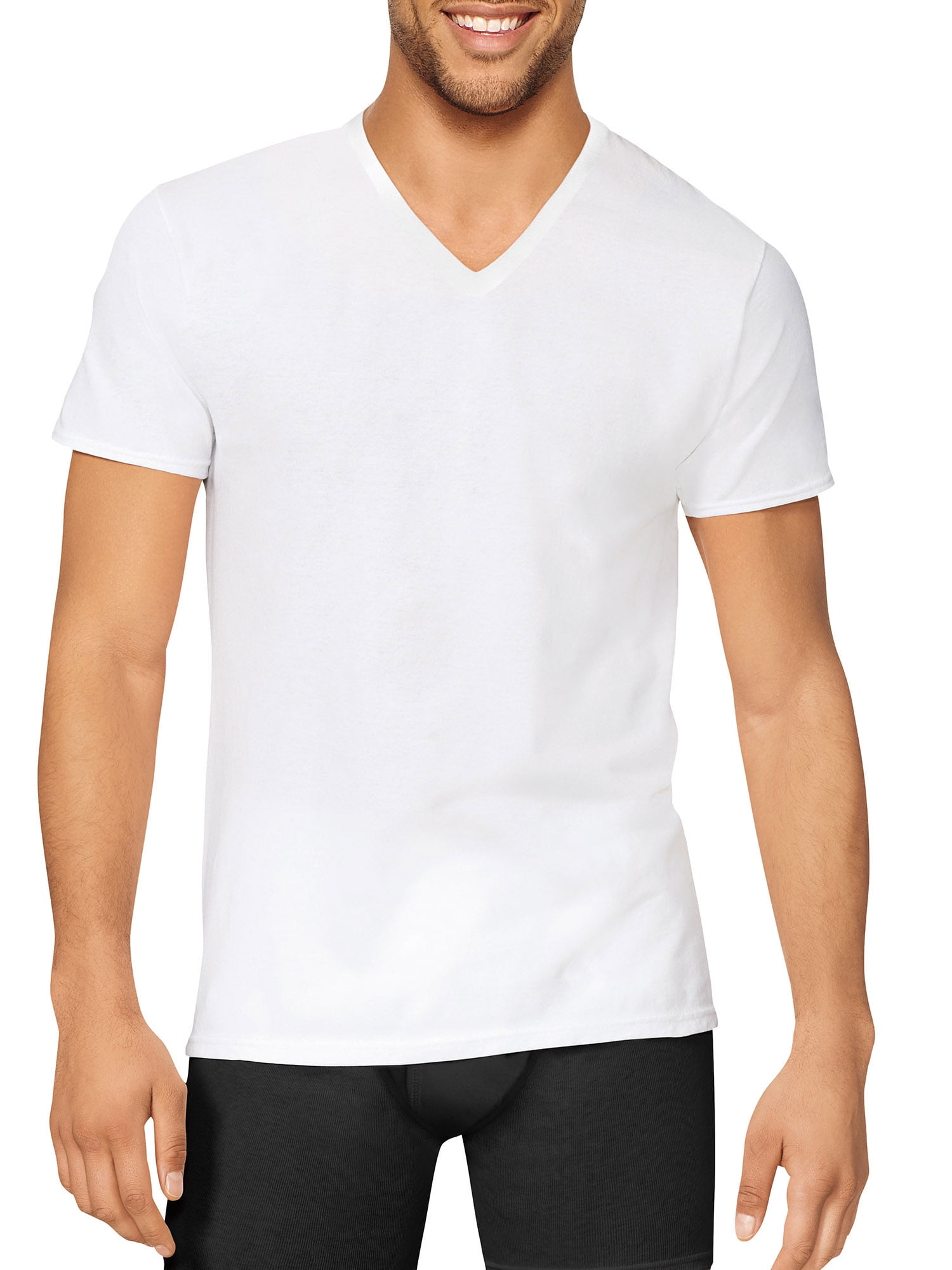Details about   MEN'S 4 WHITE V-NECK T-SHIRTS by HANES 100% COTTON UNDERSHIRTS SIZE XL COOL NEW