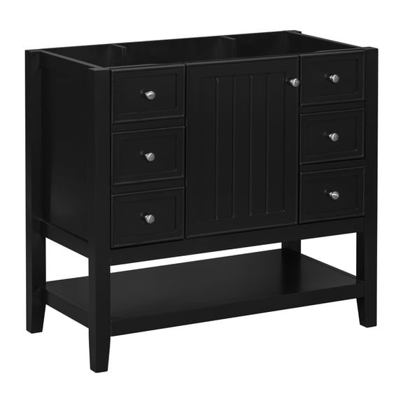 36-inch bathroom vanity, without sink, only cabinet base, safe and reliable, one cabinet and three drawers, ample storage space, black