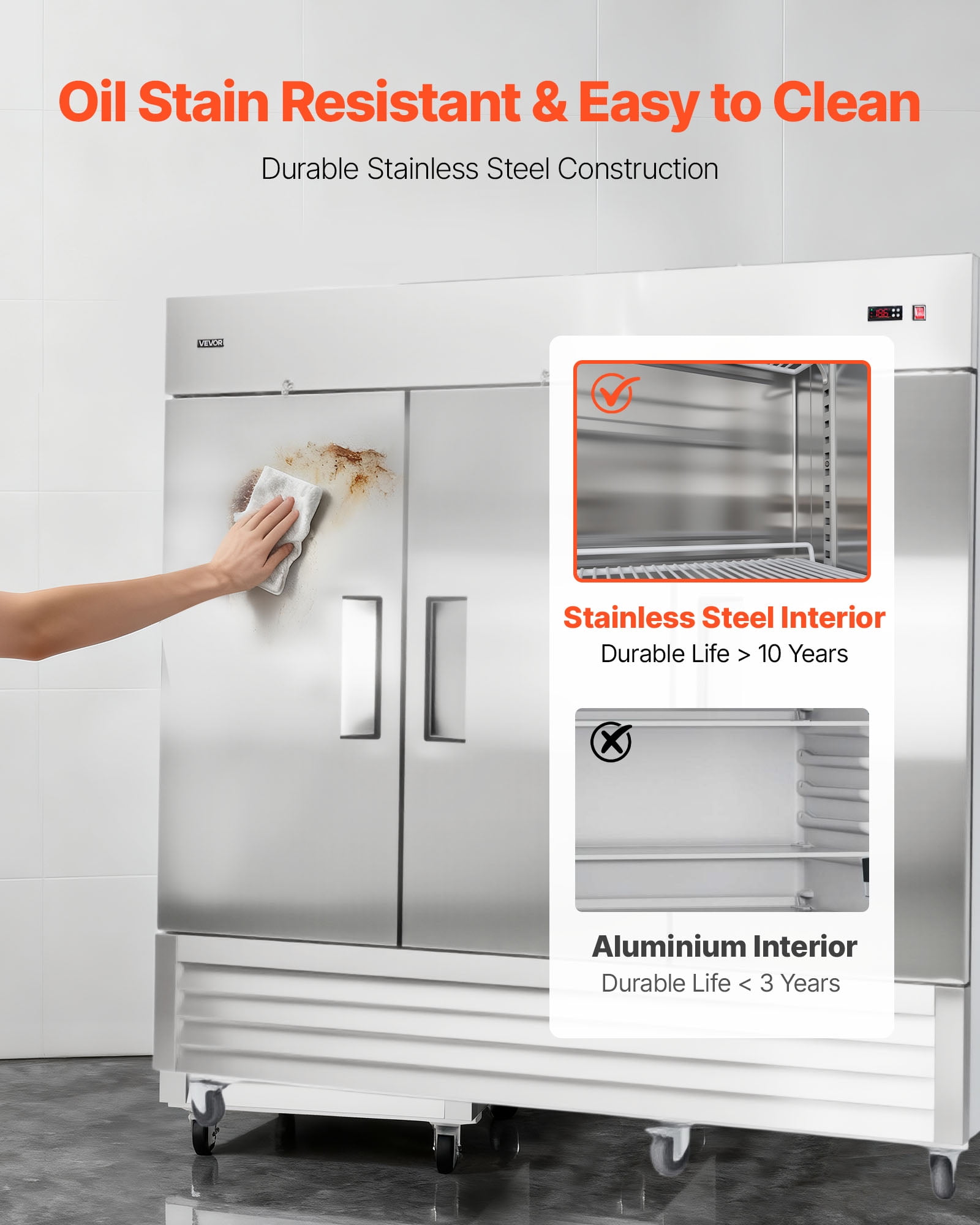 VEVOR Commercial Reach-In Freezer 85" W, 69 Cu.Ft Stainless Steel Upright Freezer with Three Doors, Auto-Defrost, 12 Adjustable Shelves,  -11 to 14℉ Temp Control, ETL Certified