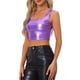 thumbnail image 4 of INSPIRAR CHIC Top sin mangas para mujer U Cuello Ropa de fiesta Clubwear Holográfico Brillante Metálico Top Corto XS Lavanda, 4 of 6