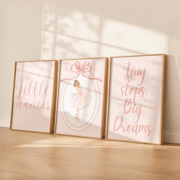 Ballerina Wall Art Little Dancer Nursery Girls Bedroom Decor Pink Ballet Artwork Set 3 Unframed Paper Print 8x12