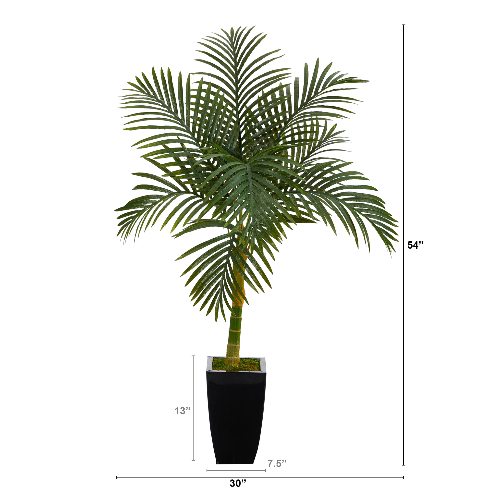 Nearly Natural 4.5' Golden Cane Artificial Palm Tree in Black Metal Planter