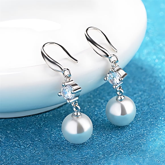 HomeKingdee Plumeria Pearl Drop Earrings for Women - 925 Silver-Platedy Dangle Earrings with Zirconia for Wedding and Everyday Jewelry