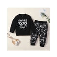 thumbnail image 4 of Qiylii Baby Boys Tracksuit, Letters Sweatshirt + Dinosaur Elastic Waist Pants, 4 of 9