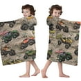 thumbnail image 4 of Brown Mud Monster Cartoon Trucks Pattern Hooded Bath Towel，50"x30" for Ages 3 To 12 Kids, Quick Dry Lightweight Soft Microfiber Hood Beach Towel Cover Up for Kids, 4 of 7