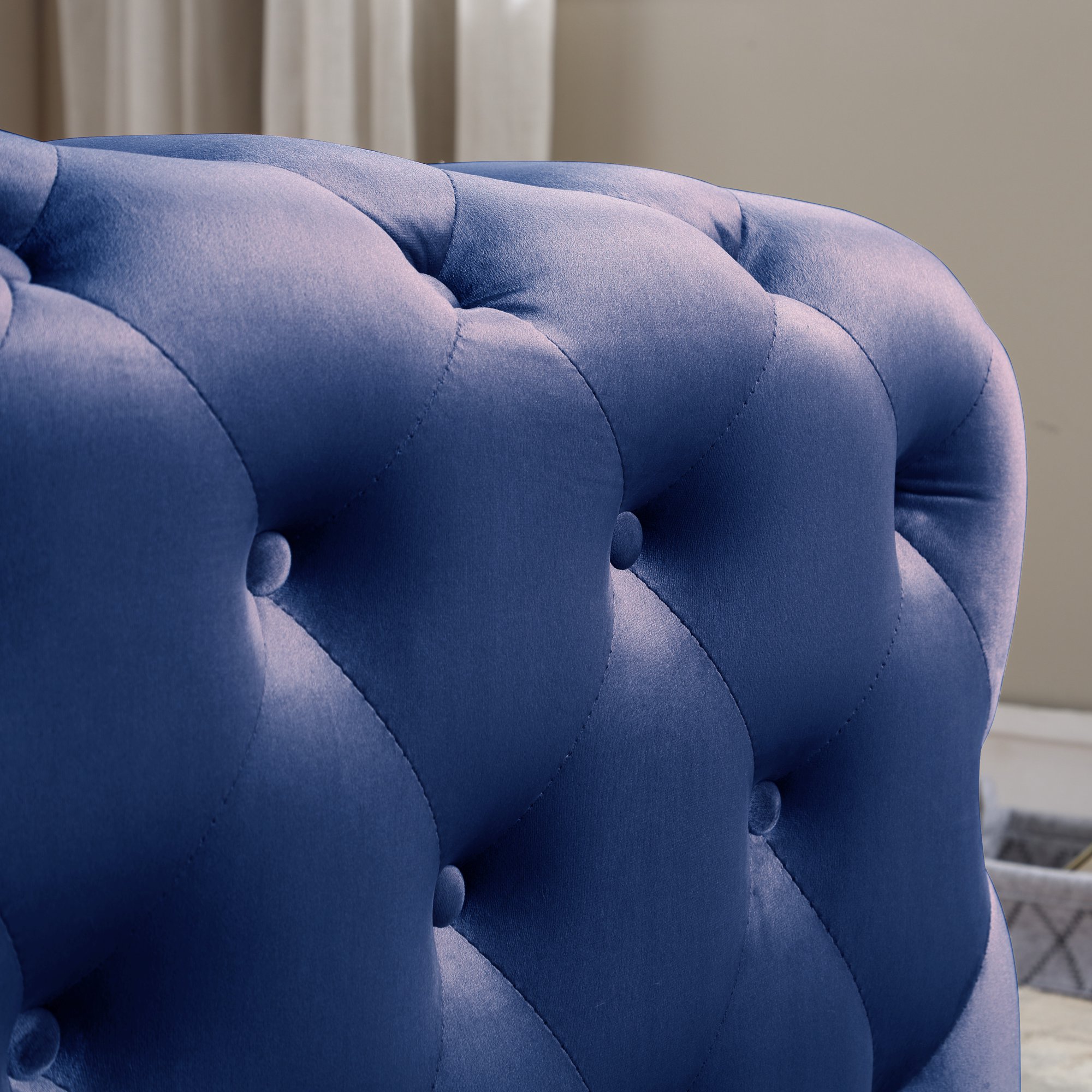 Nathaniel Home Deep Button Tufted Microfiber Ottoman, Upholstered Rectangle Ottoman Seat, for End of Bed Blue