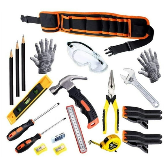22 Pcs Real Tools Kids Hand Tool Set,Kids Real Tools Hammer Screwdriver Pliers,Boys Girls Junior Children's Construction Woodwork Steel Tools Multifunction Repair Tools for Starter Begi