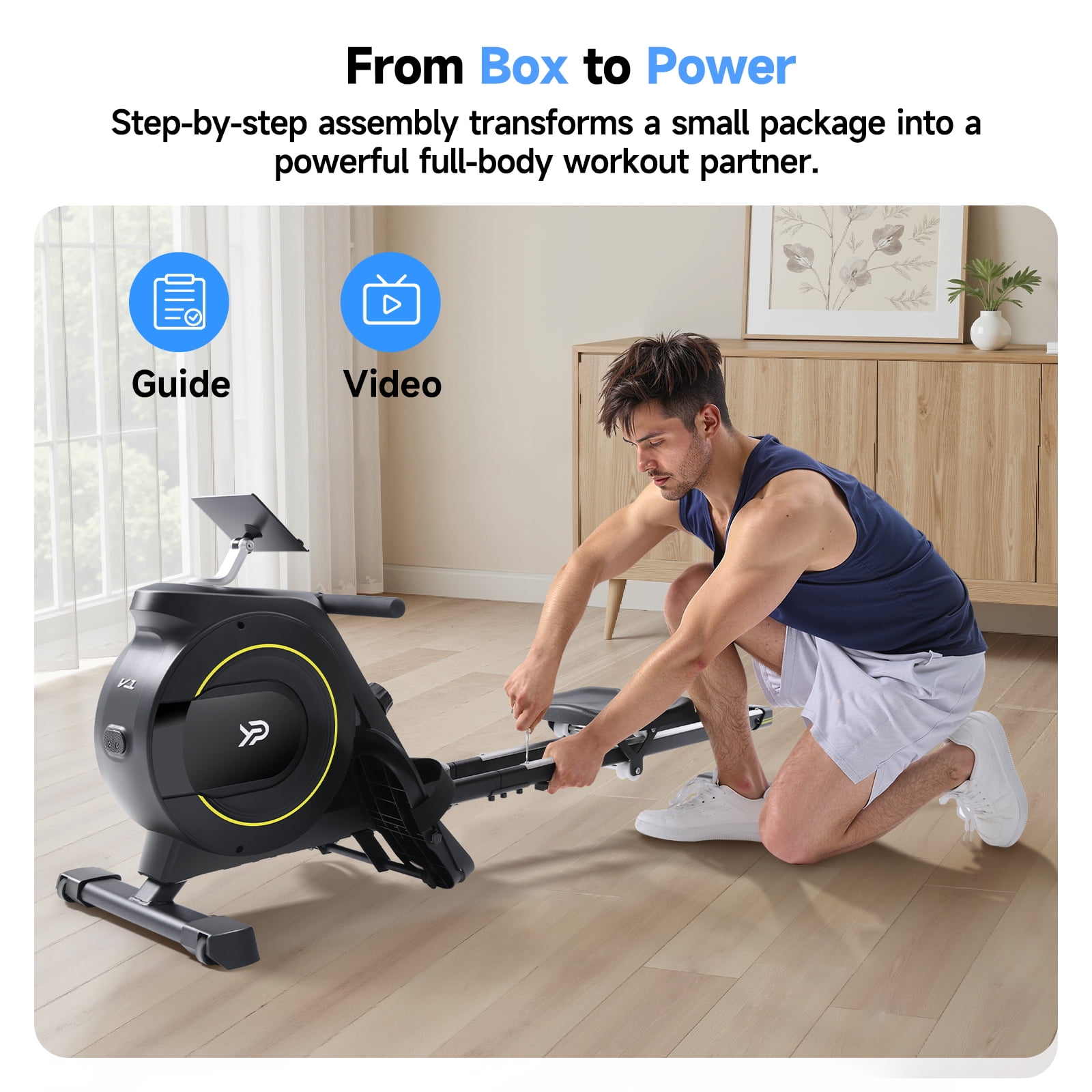 YPOO Magnetic Rowing Machine for Home, 350 lb Capacity, 16-Level Silent Resistance, Foldable Compact Rower for Full-Body Workout with App Support
