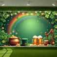 thumbnail image 3 of Green Theme St. Patrick's Day Banner Shamrock Design Leprechaun Backdrop Rainbow Pattern Gold Coin Decor Festival Display for St. Patrick's Day Party Festival Home Celebration, 3 of 9