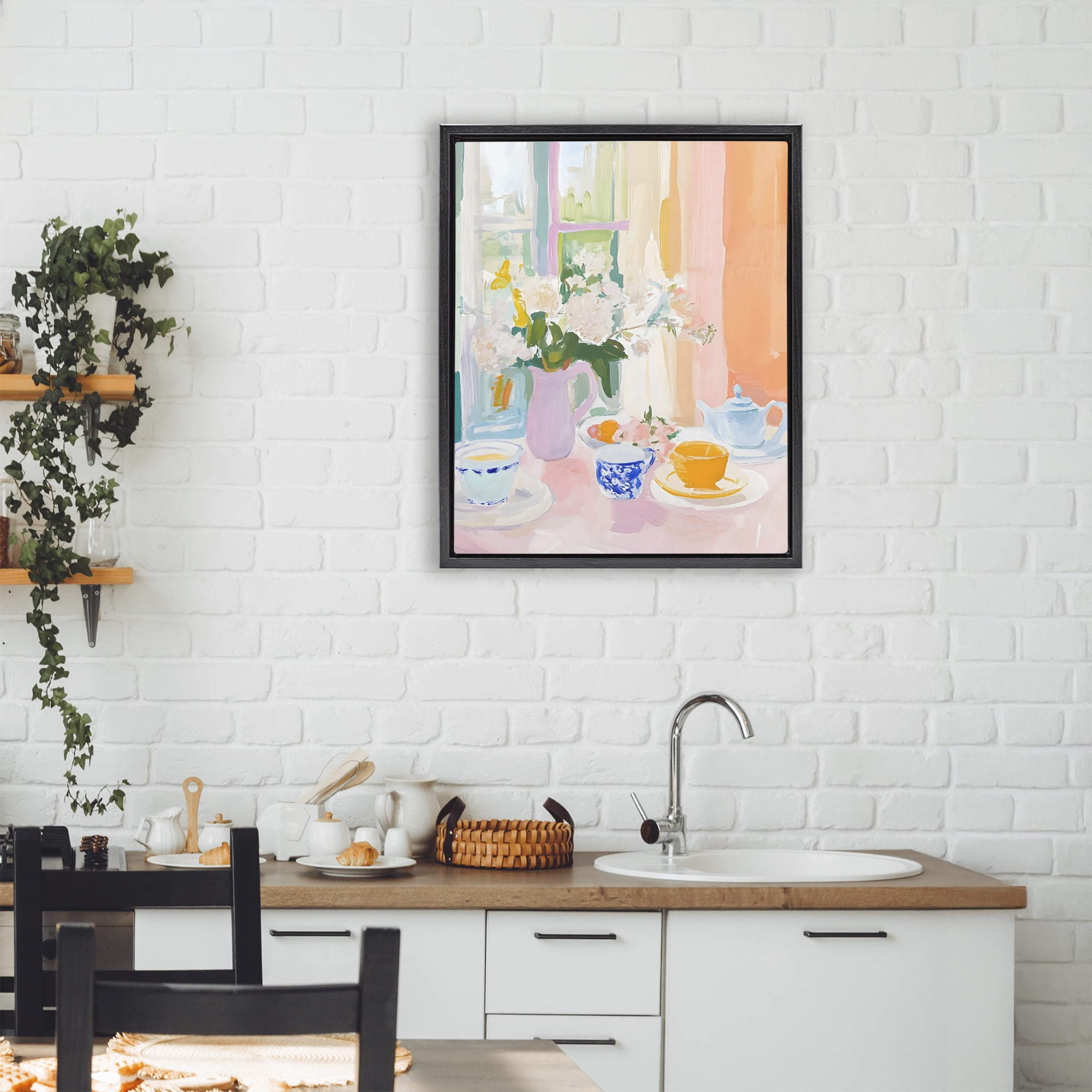 Stupell Industries Breakfast Still Life Abstraction Black Framed Floater Canvas Wall Art, design by The Prints Vibe
