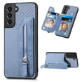 thumbnail image 1 of Feishell Case for Samsung Galaxy S21 6.2 inch,Fiber Grain PU Leather Back Wallet Case with Credit Card Slots & Zipper Pocket Shockproof Magnetic Buckle Flip Kickstand Phone Case,Blue, 1 of 7