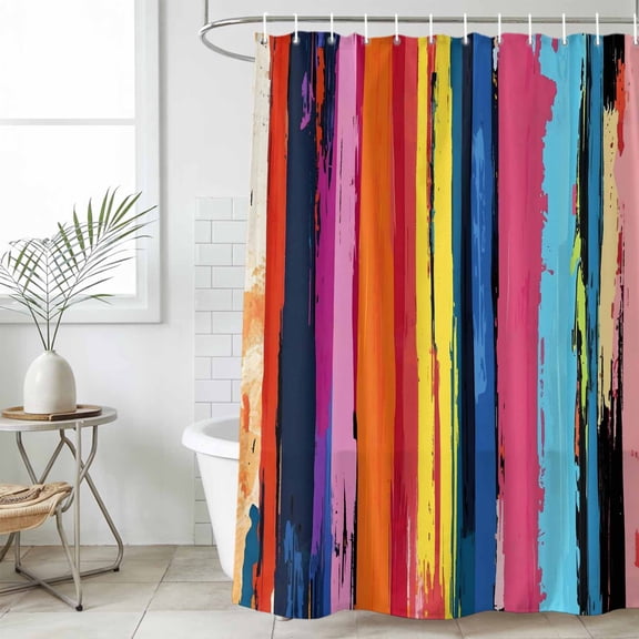 Colorful Striped Waterproof Fabric Shower Curtain,Modern Rainbow Abstract Graffiti Art Waterproof Fabric Shower Curtain for Bathroom Curtains Bathtubs Shower Curtains with 12 Hooks Stall 48x72in